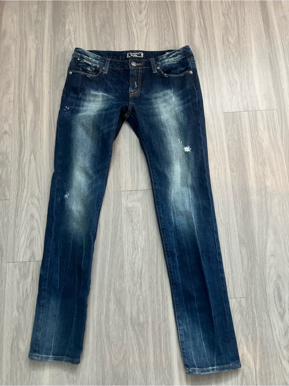 Express Rerock Y2K Dark Wash Embellished Skinny Jeans Distressed Size 10